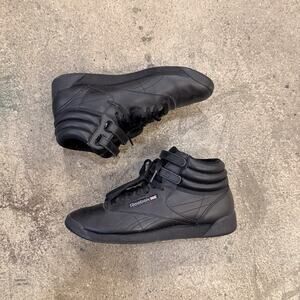Reebok Freestyle Hi Womens 7 Black High Top Sneakers Shoes Leather Used
